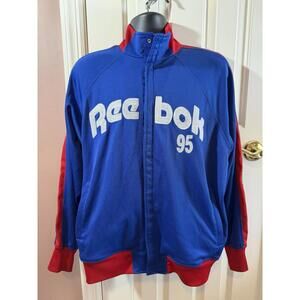 Vintage Reebok 95 Track Jacket Mens Medium Poly Cotton Snap Close Red Blue